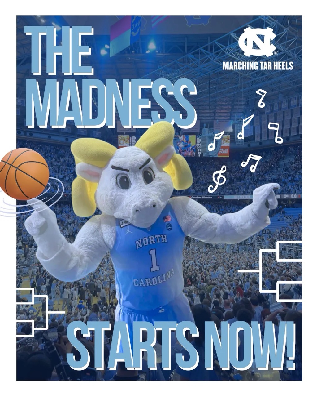 March Madness Instagram Post saying 'The Madness starts now!' featuring Rameses the Ram